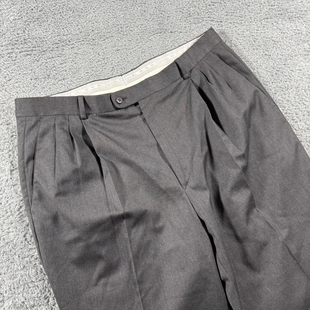 Zanella Dress Pants Mens 36x30 Gray Double Pleated Wool Cuffed Italy Alter